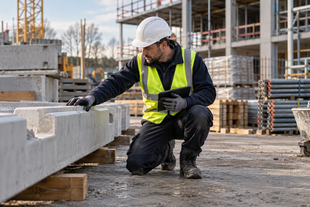 Bouwmedewerker met helm op een bouwplaats