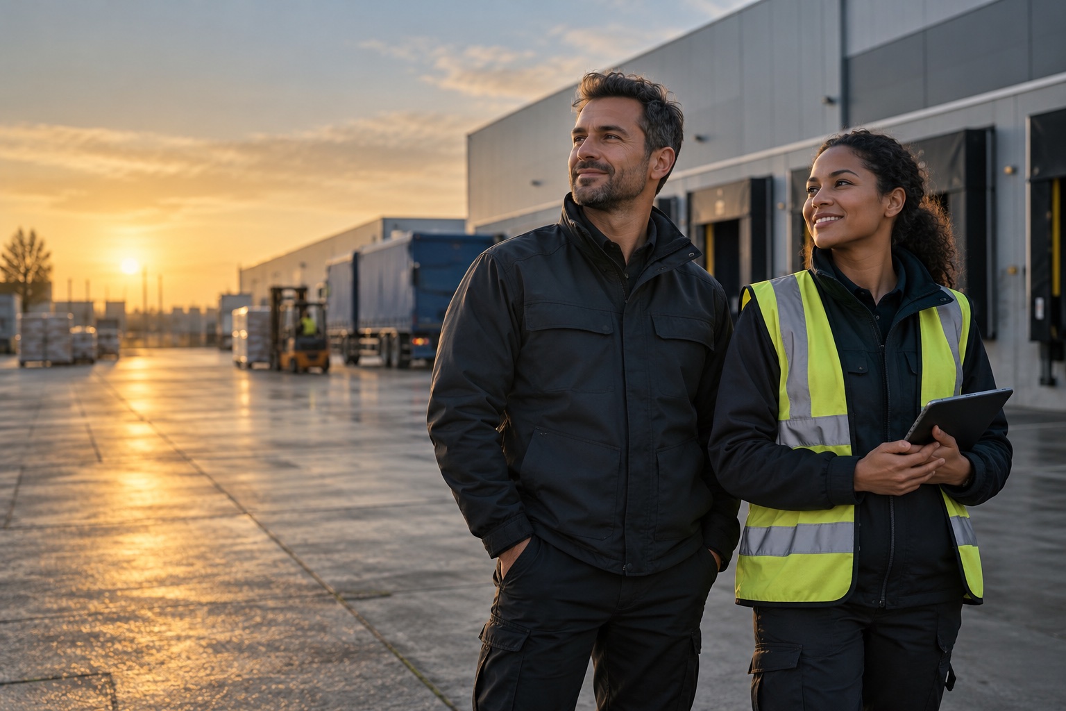 Twee professionals in een logistieke werkomgeving
